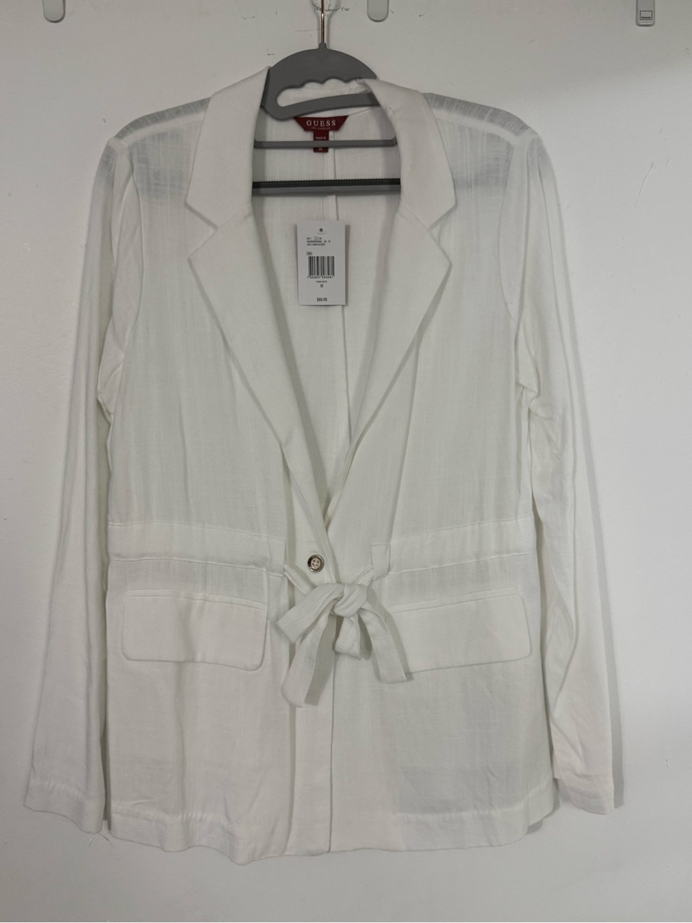 GUESS White Tie-Front Linen Blazer New